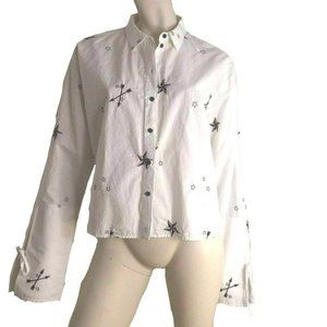Nordstrom Topshop Shirt Blouse Star Nautical Patriotic Women Size 8 White